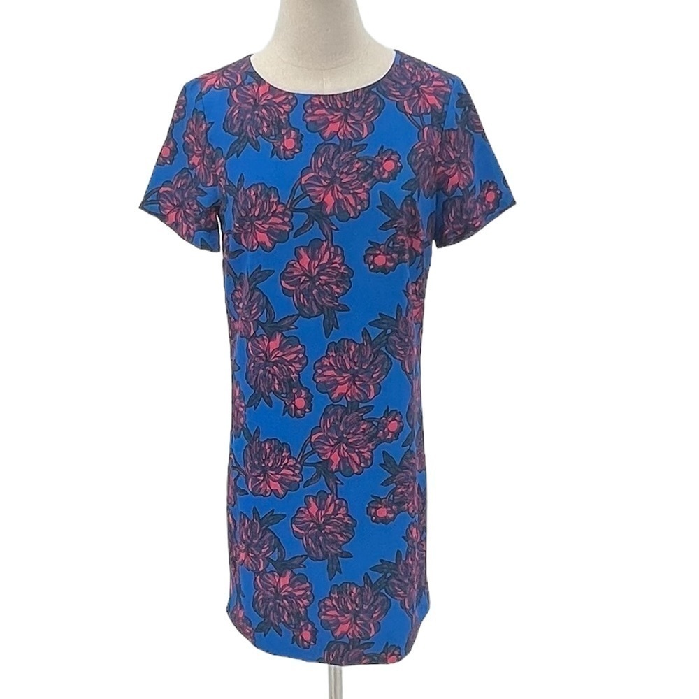 J. Crew Blue Pink Floral Shift Swing Gallery Dress Size 2 Women’s